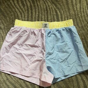 SHEIN Pink and Blue Striped Women Shorts
